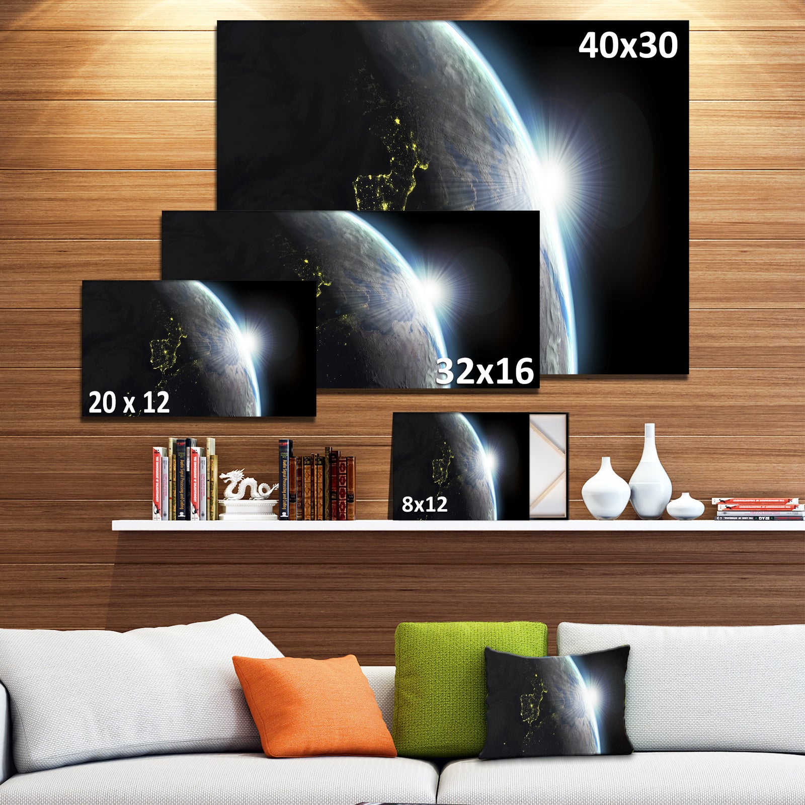 Earth View with Day and Night Effect - Digital Art Canvas Print
