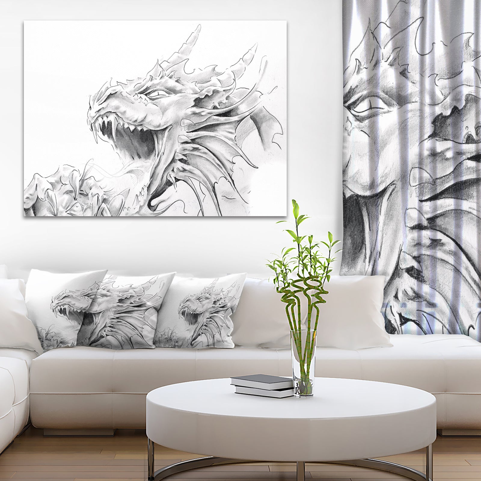 Dragon Tattoo Sketch - Digital Art Canvas Print
