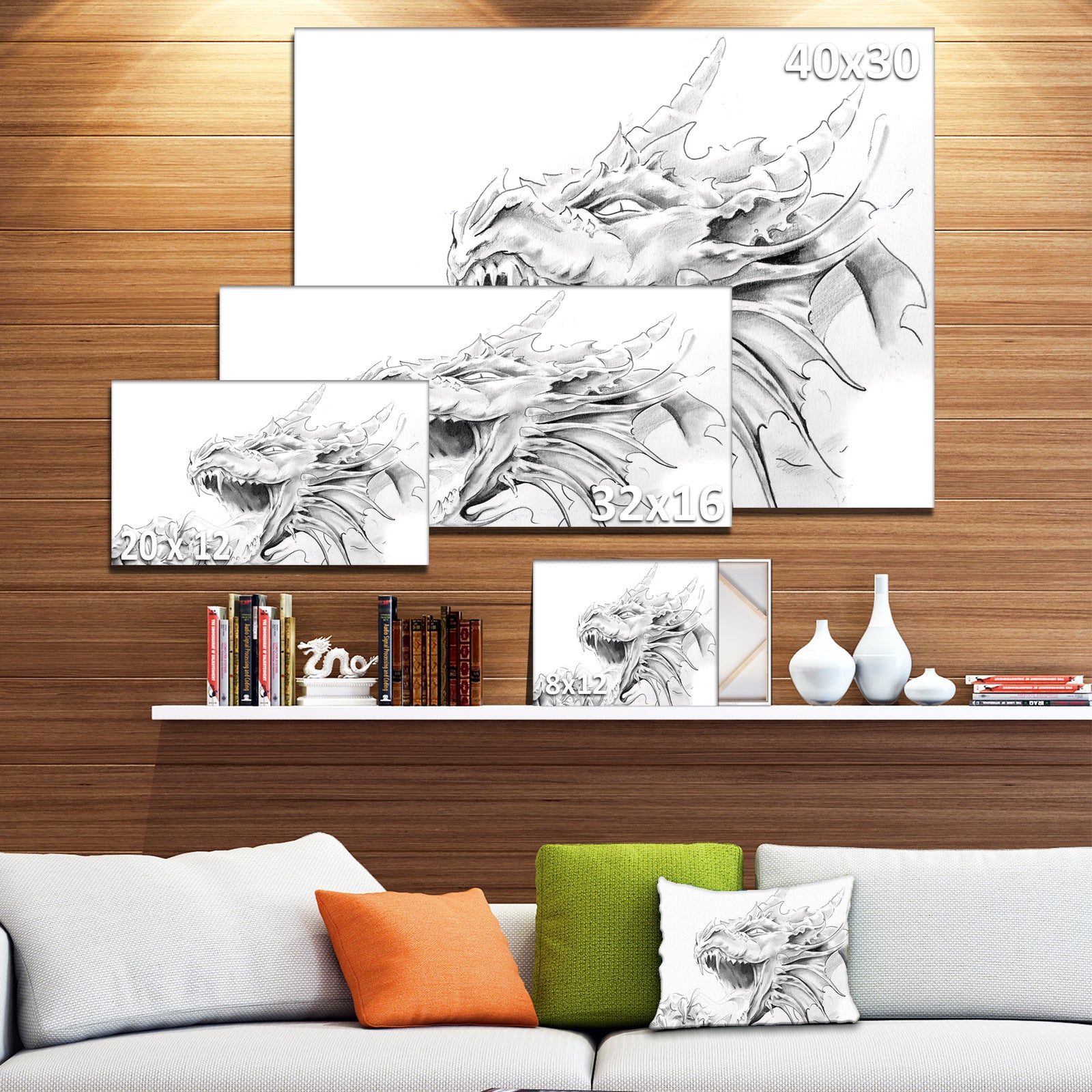 Dragon Tattoo Sketch - Digital Art Canvas Print