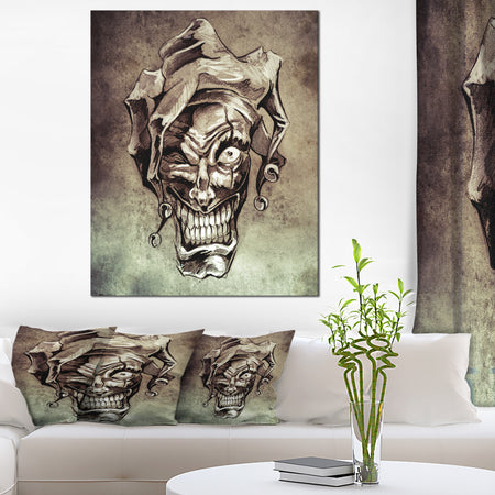 Fantasy Clown Joker Tattoo Sketch - 16x32 Digital Art Canvas Print