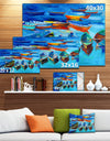 Boats in Blue Sea - Seascape Painting Canvas Print