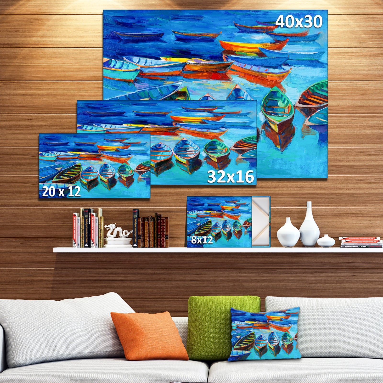 Boats in Blue Sea - Seascape Painting Canvas Print