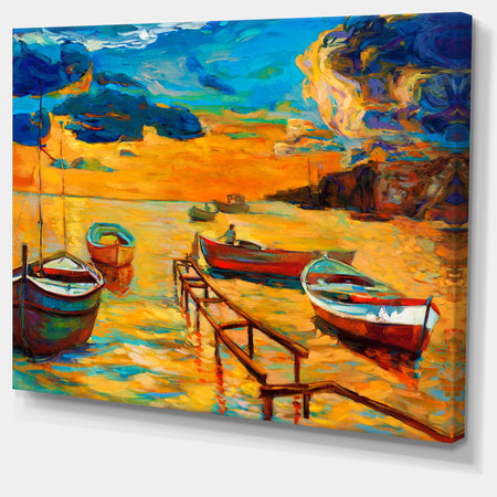 Boats in Beautiful Sea - Seascape Painting Canvas Print