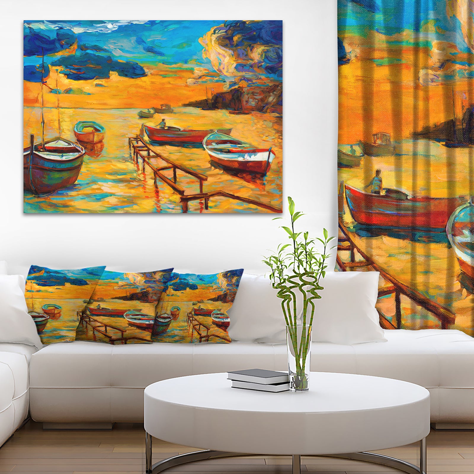 Boats in Beautiful Sea - Seascape Painting Canvas Print