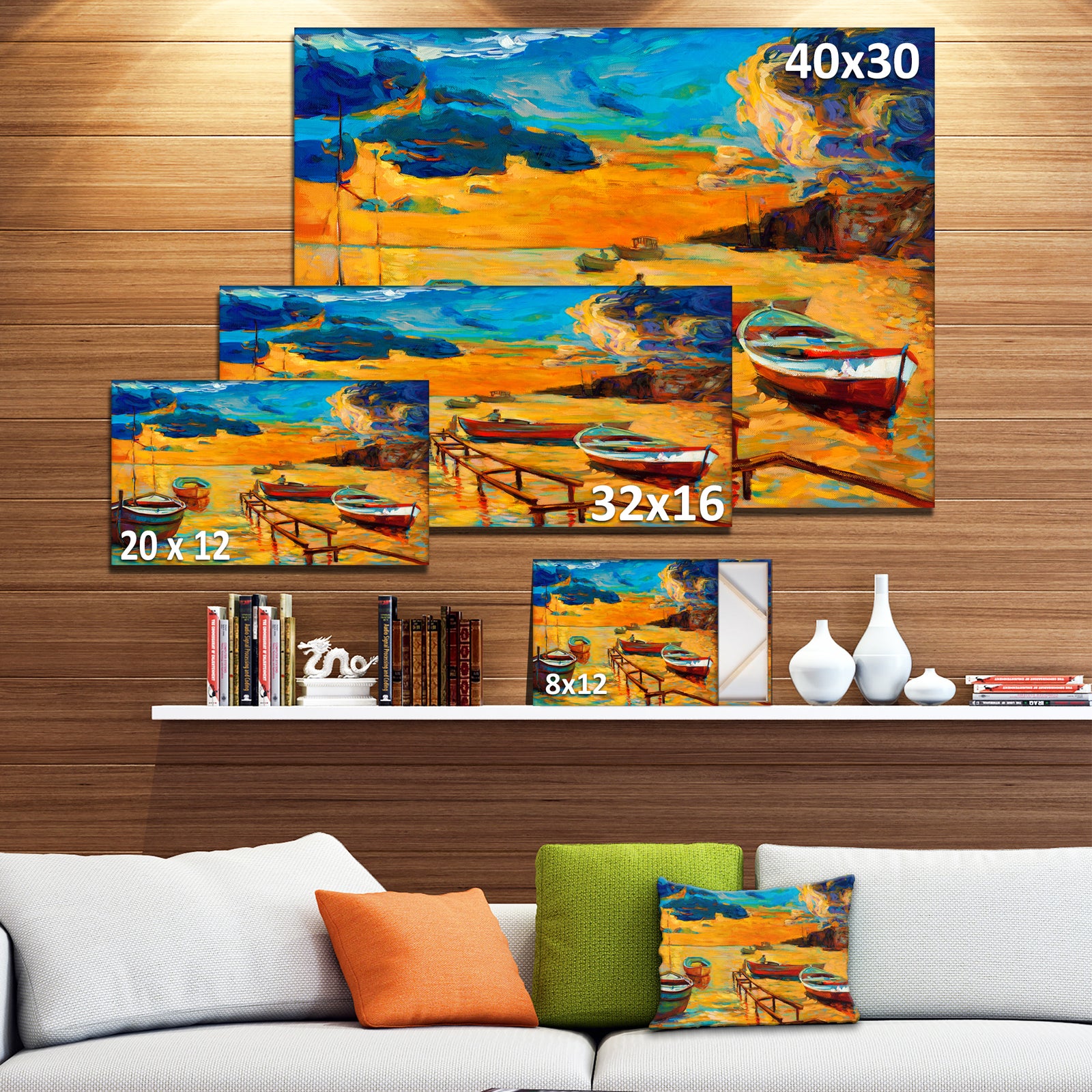 Boats in Beautiful Sea - Seascape Painting Canvas Print