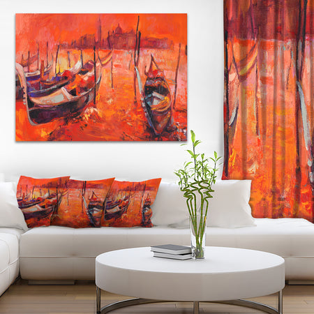Red Sunset over Venice - Landscape Painting Canvas Print