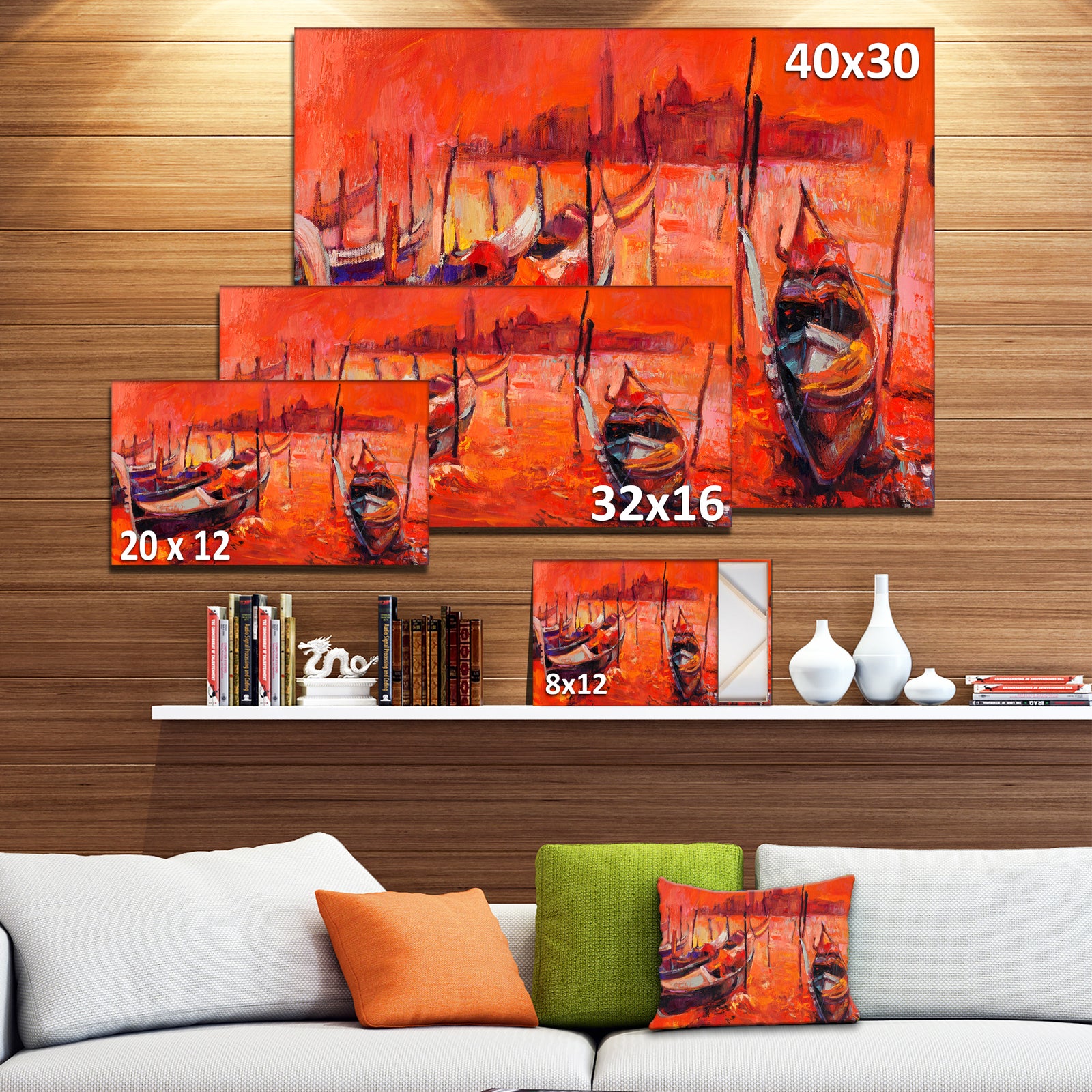 Red Sunset over Venice - Landscape Painting Canvas Print