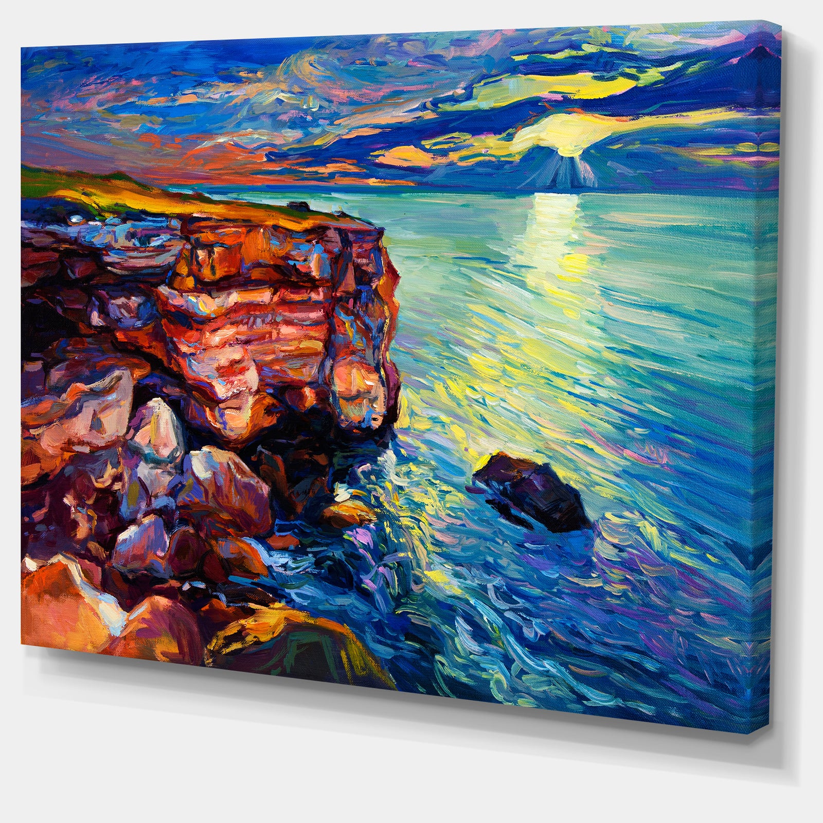 Beautiful Ocean and Cliffs - Seascape Painting Canvas Print
