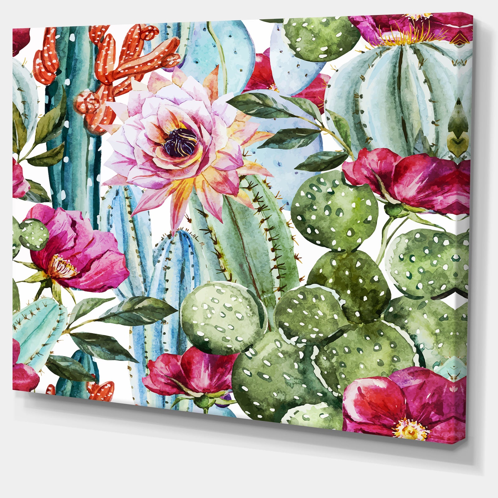Cactus Pattern Watercolor - Floral Digital Art Canvas Print