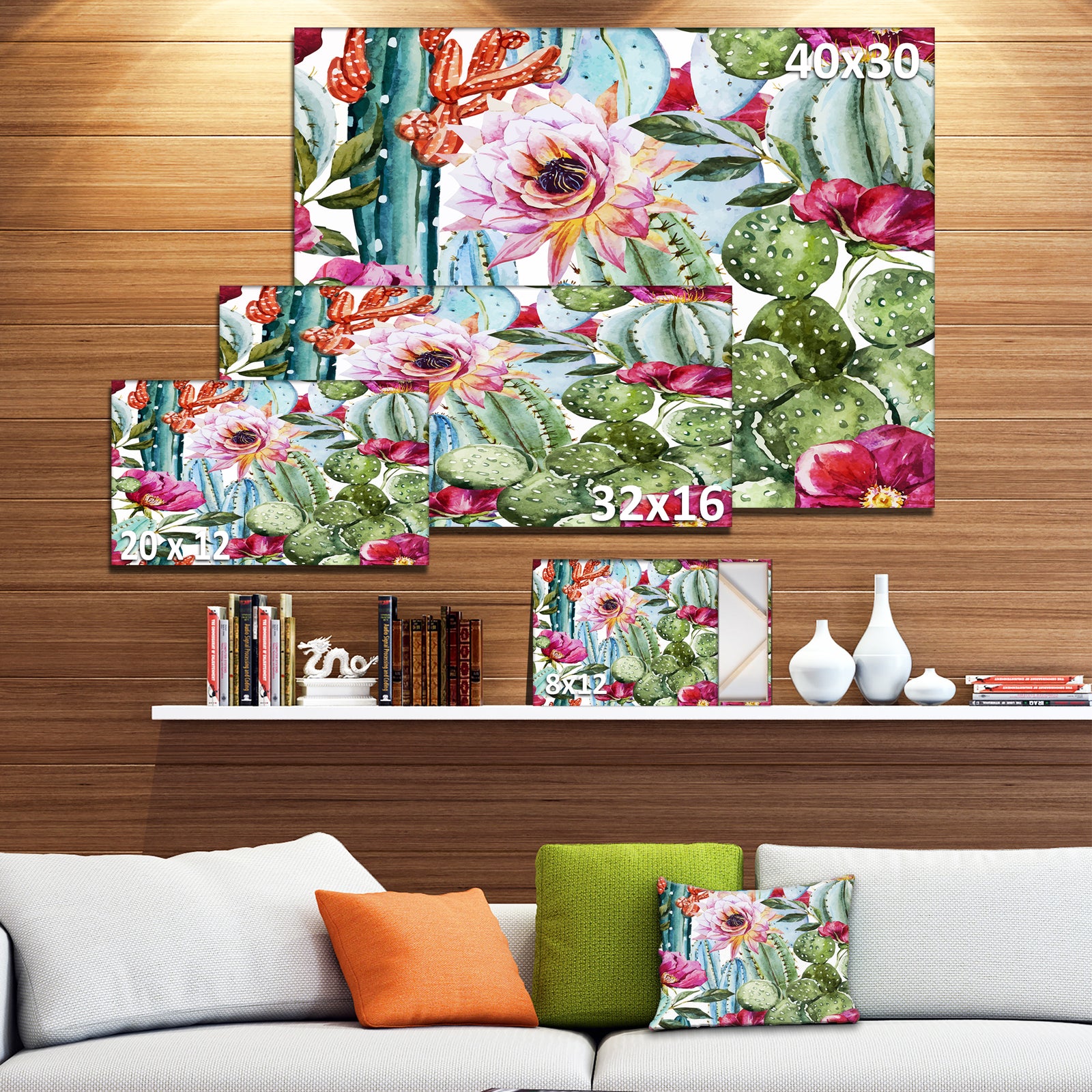 Cactus Pattern Watercolor - Floral Digital Art Canvas Print