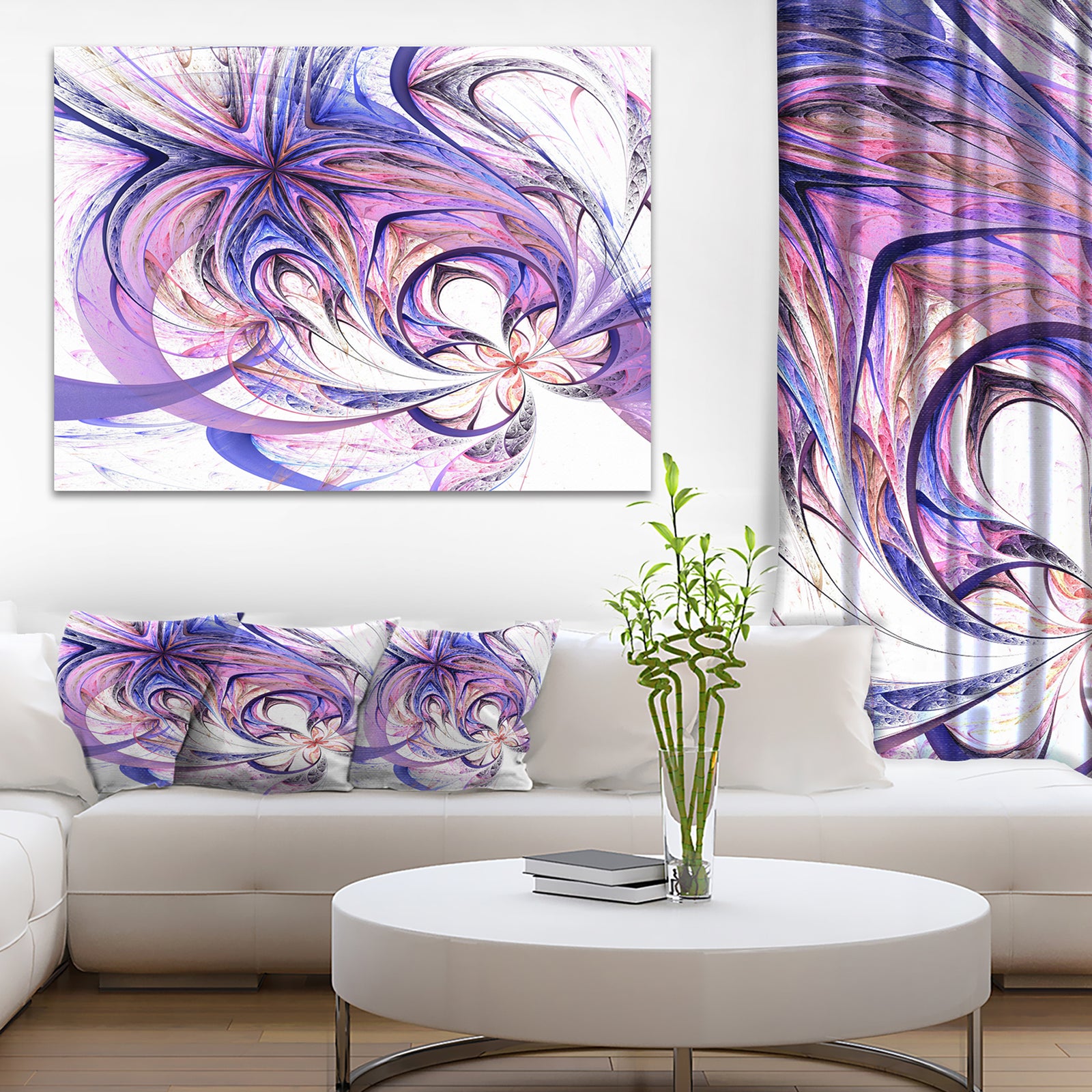 Blue and Pink Flower Pattern - Floral Digital Art Canvas Print