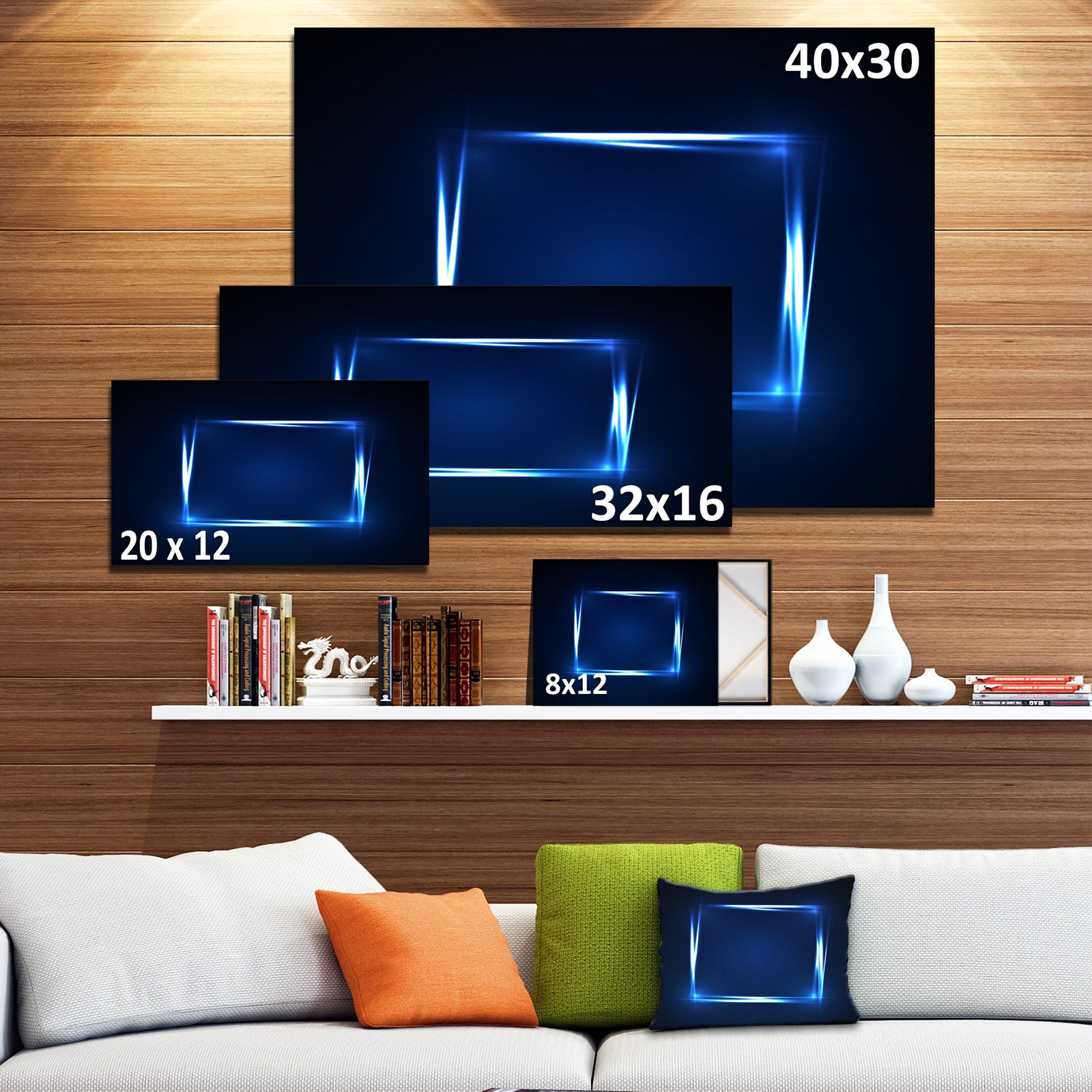 Neon Shape Blue - Abstract Digital Art Canvas Print