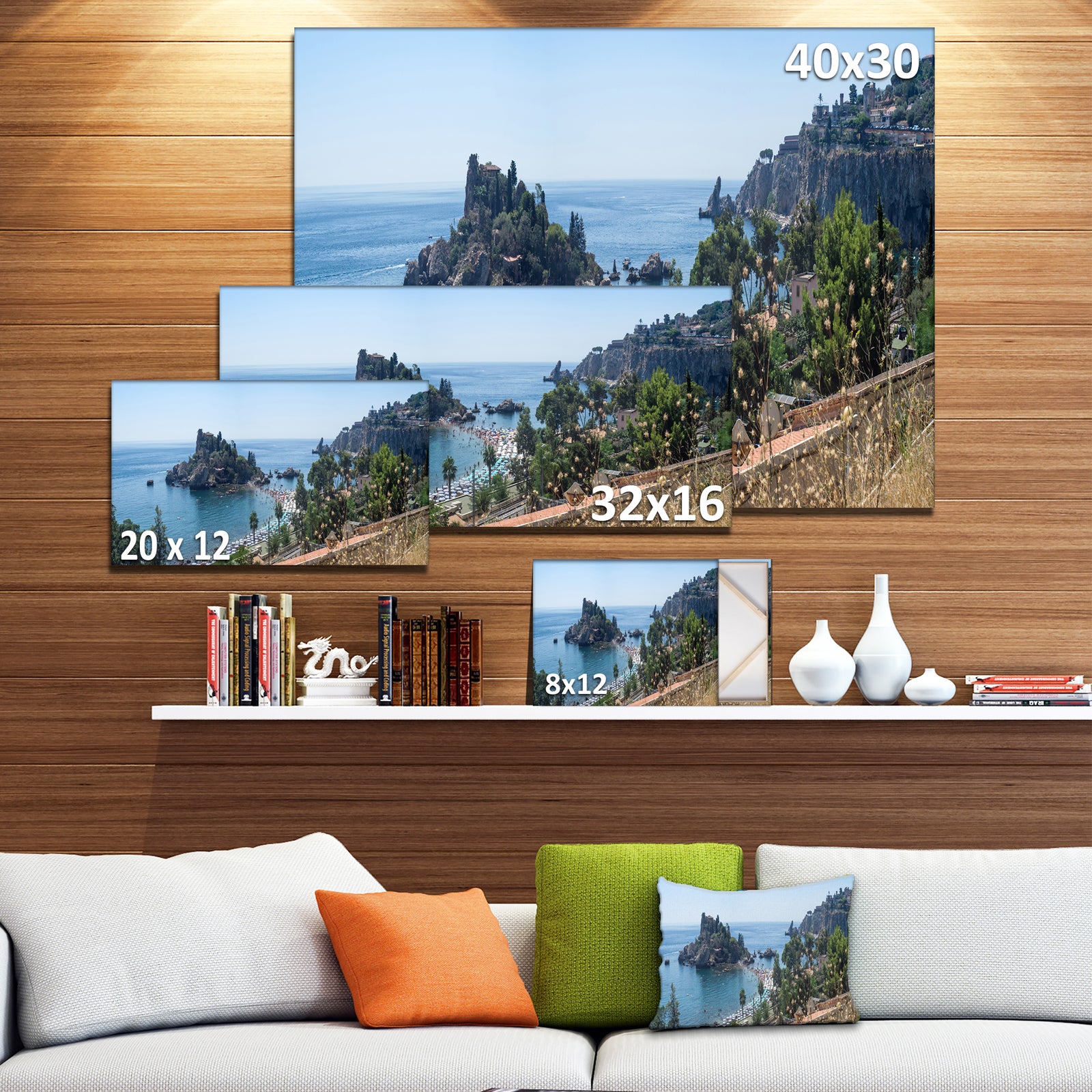 Taormina Island Panoramic View - Landscape Photo Canvas Print