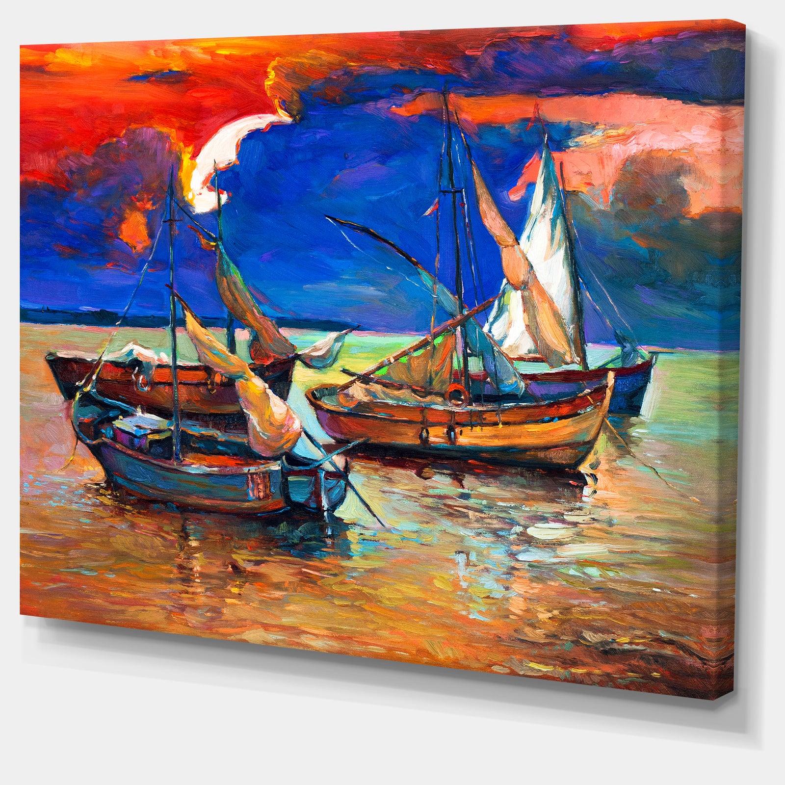 Fishing Boats Under Blue Sky - Seascape Painting Canvas Print