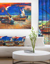 Fishing Boats Under Blue Sky - Seascape Painting Canvas Print