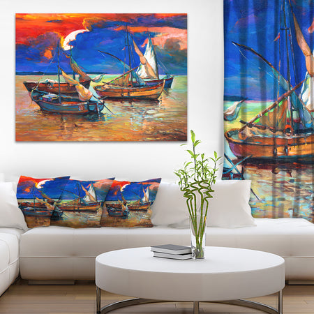 Fishing Boats Under Blue Sky - Seascape Painting Canvas Print