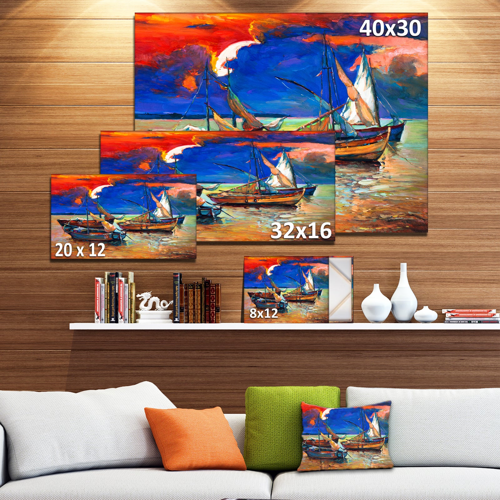 Fishing Boats Under Blue Sky - Seascape Painting Canvas Print