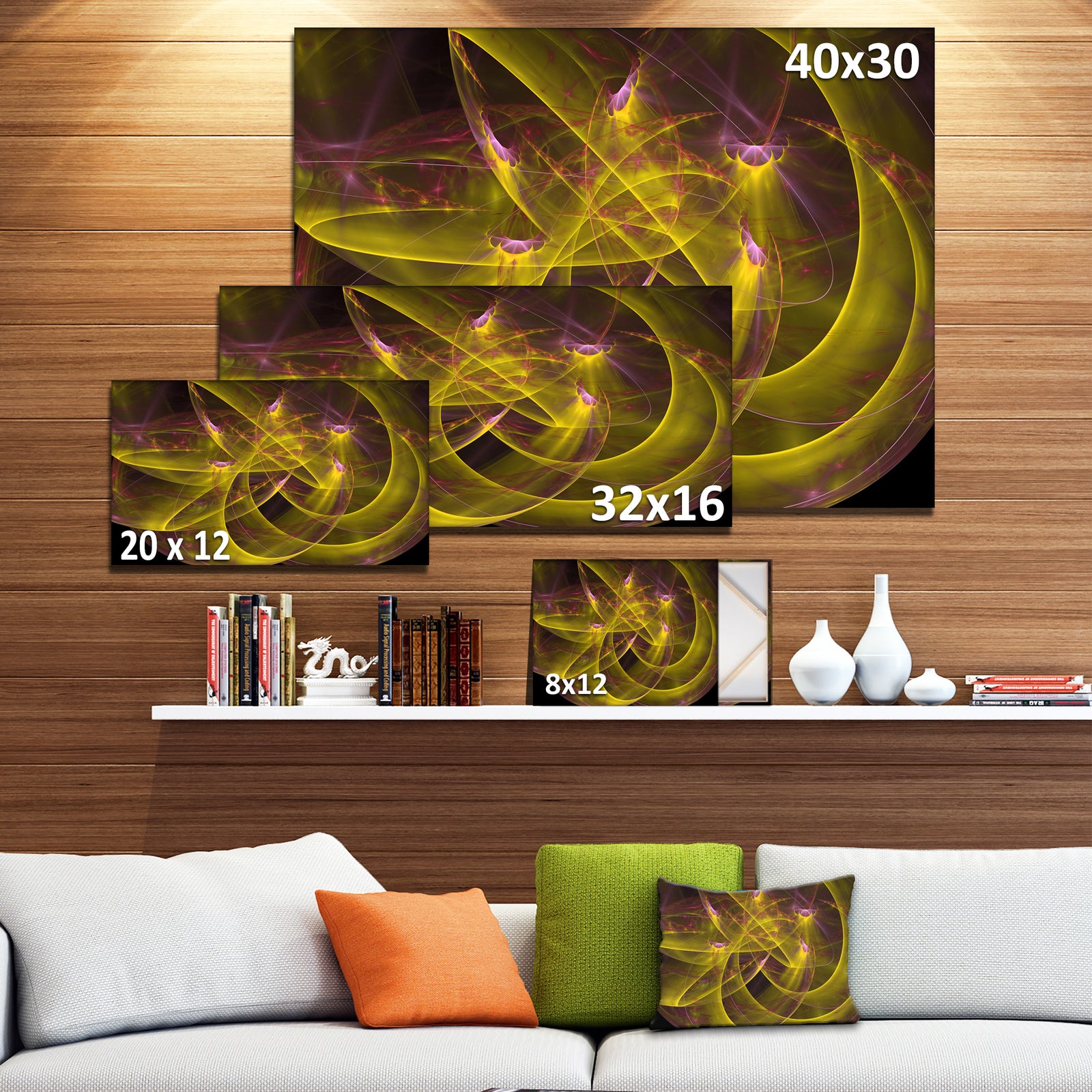 Yellow Fractal Flames - Abstract Digital Art Canvas Print