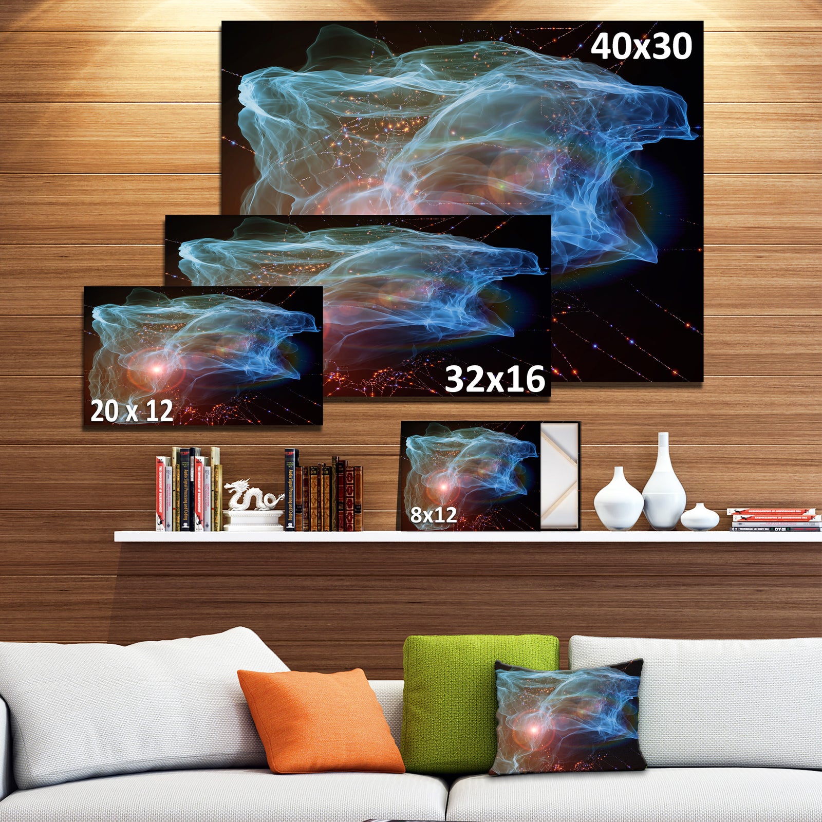 Light Blue Lights of Network - Abstract Digital Art Canvas Print