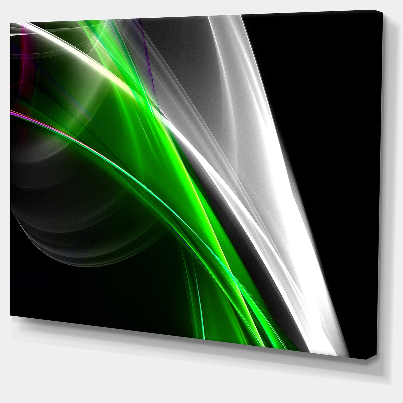 Fractal Lines Green White - Abstract Digital Art Canvas Print