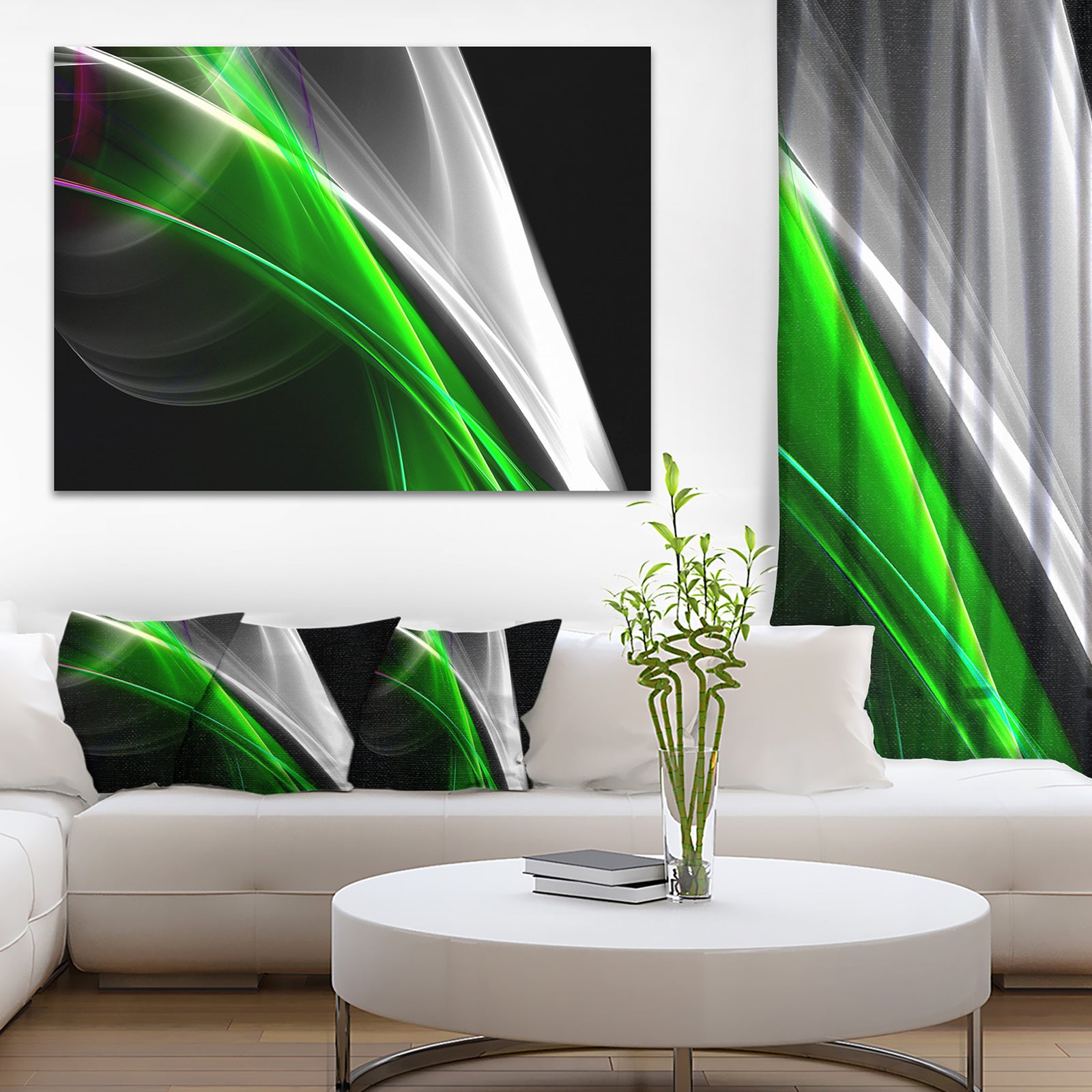 Fractal Lines Green White - Abstract Digital Art Canvas Print