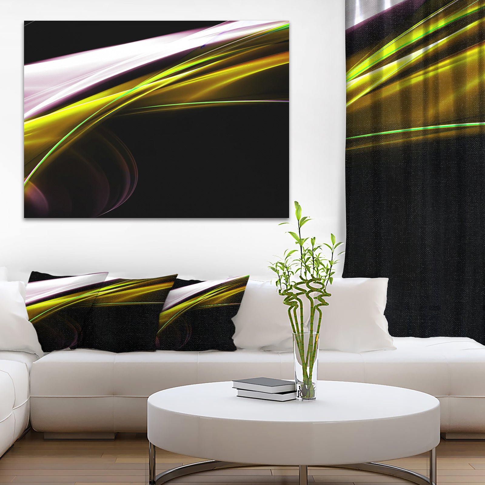 Fractal Lines Golden White - Abstract Digital Art Canvas Print