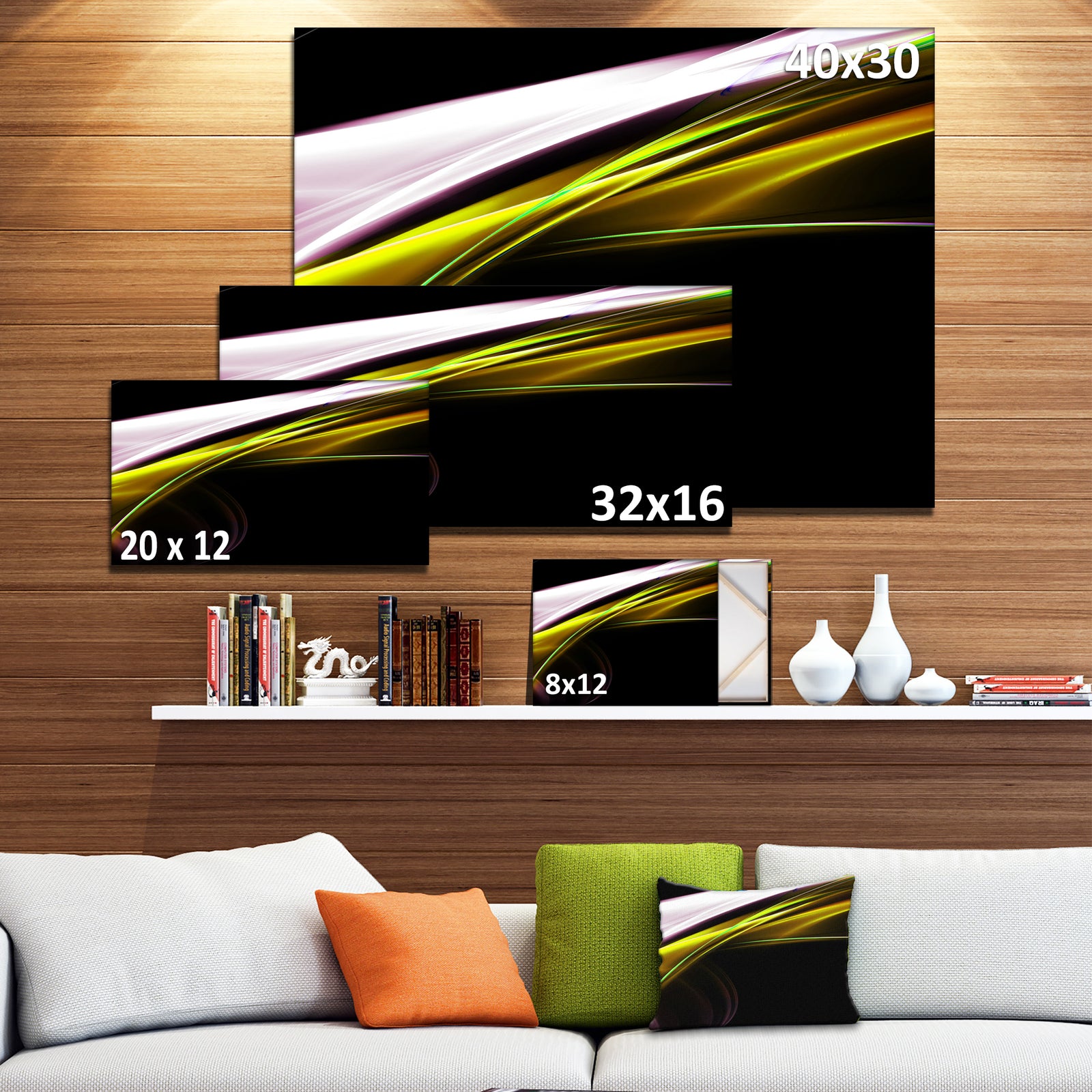 Fractal Lines Golden White - Abstract Digital Art Canvas Print