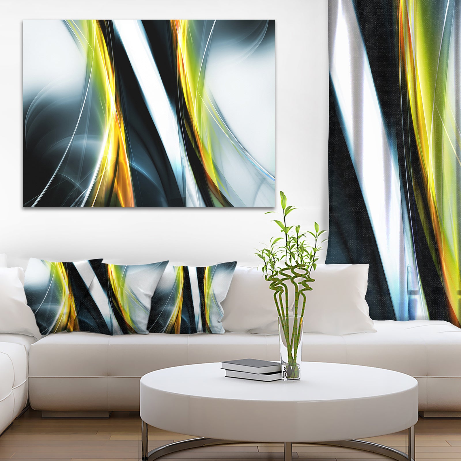 Fractal Lines Yellow White - Abstract Digital Art Canvas Print