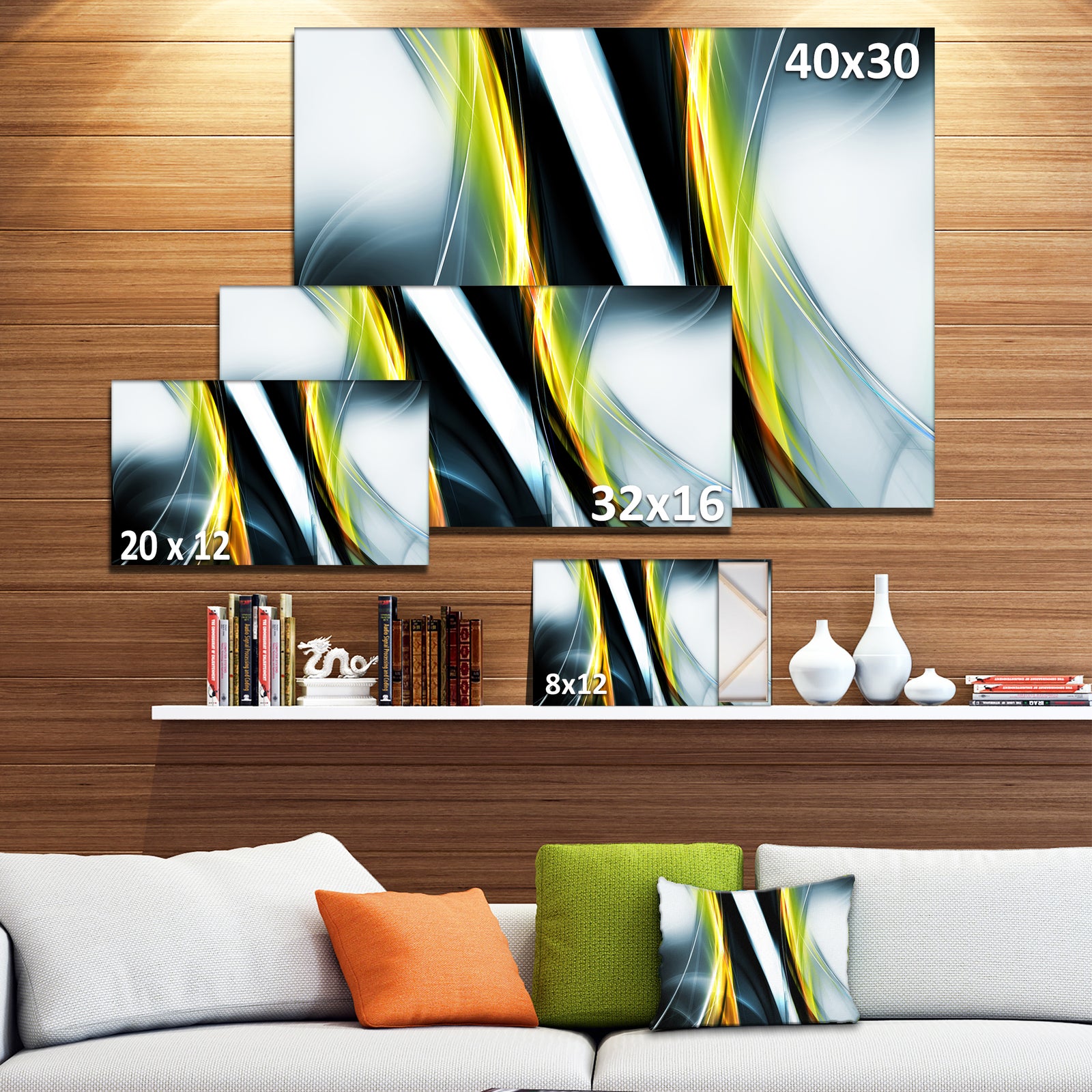 Fractal Lines Yellow White - Abstract Digital Art Canvas Print