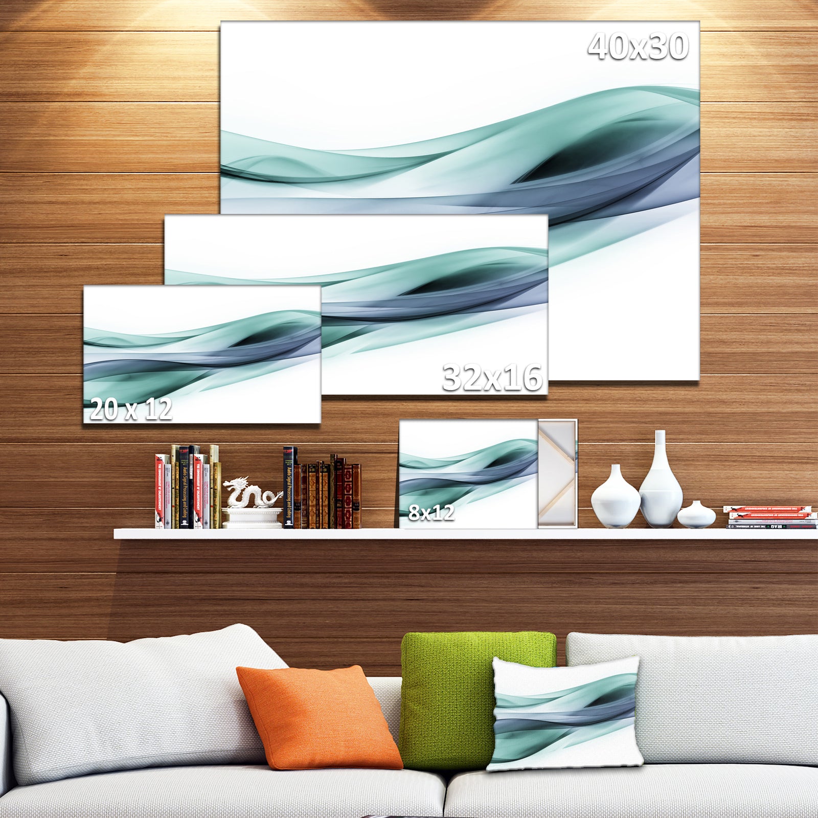 Fractal Lines Grey Blue - Abstract Digital Art Canvas Print