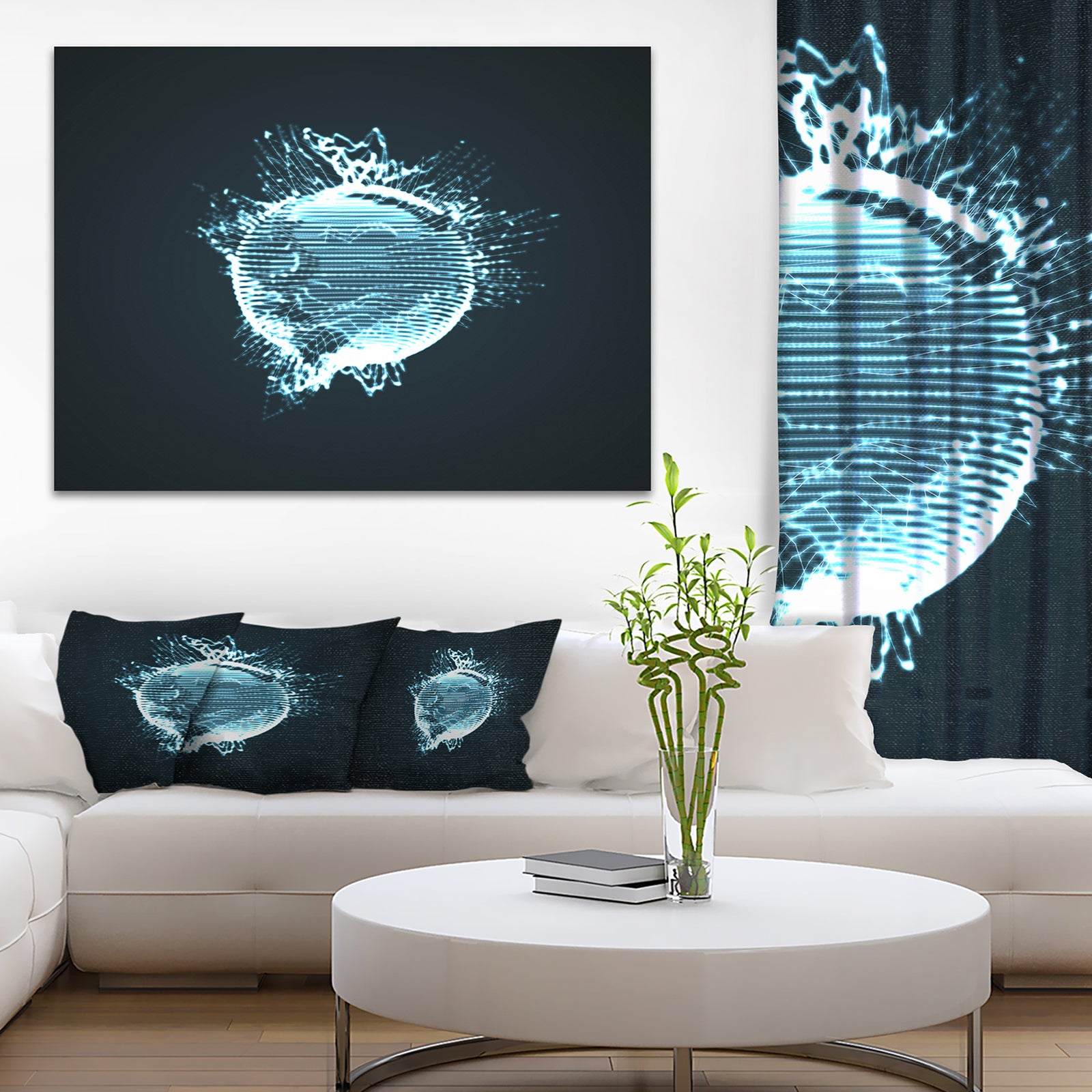 Glowing Blue 3D Sphere - Abstract Digital Art Canvas Print