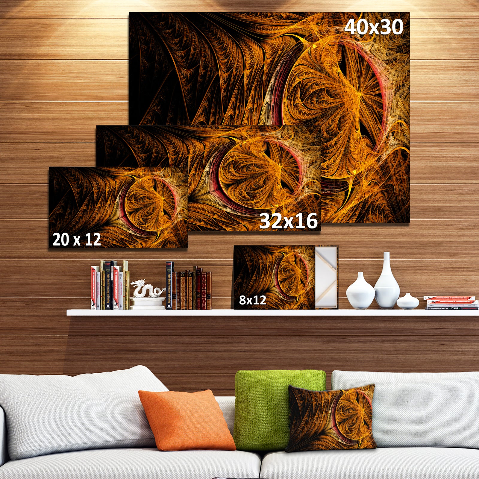 Golden Fractal Desktop Wallpaper - Abstract Digital Canvas Print
