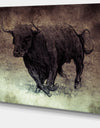 Bull Running on Vintage Paper - Animal Digital Art Canvas Print