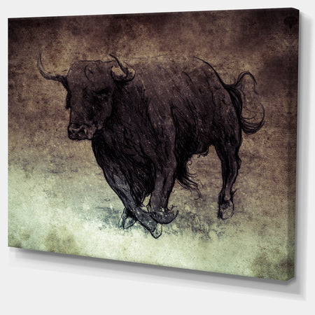Bull Running on Vintage Paper - Animal Digital Art Canvas Print