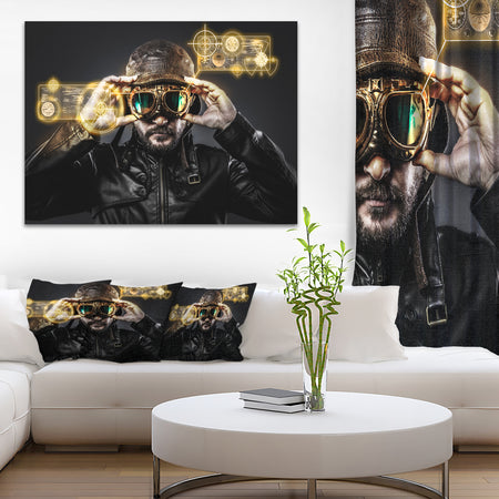 Fighter Pilot with Hat and Glasses - Portrait Digital Art Canvas Print