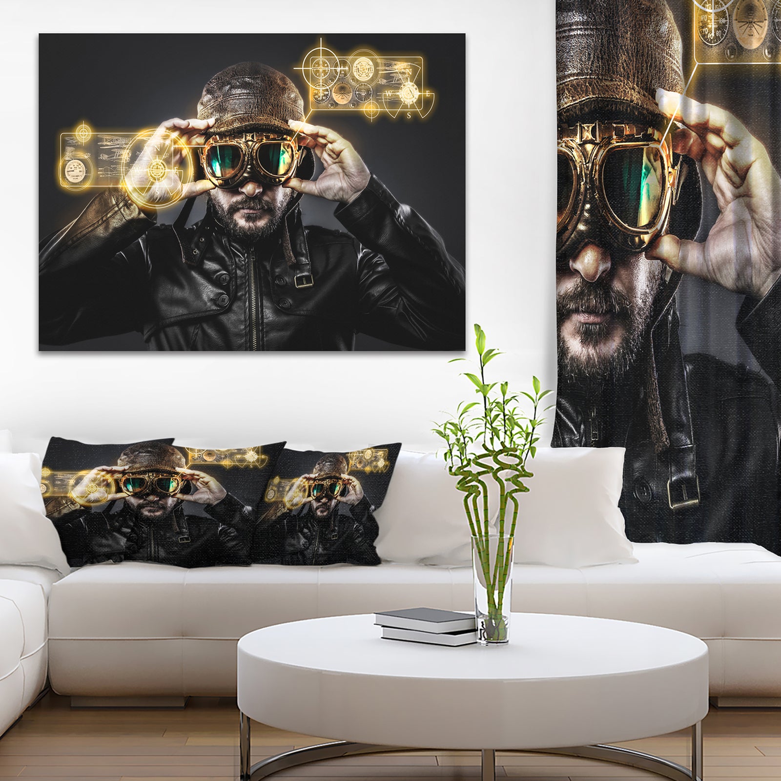 Fighter Pilot with Hat and Glasses - Portrait Digital Art Canvas Print