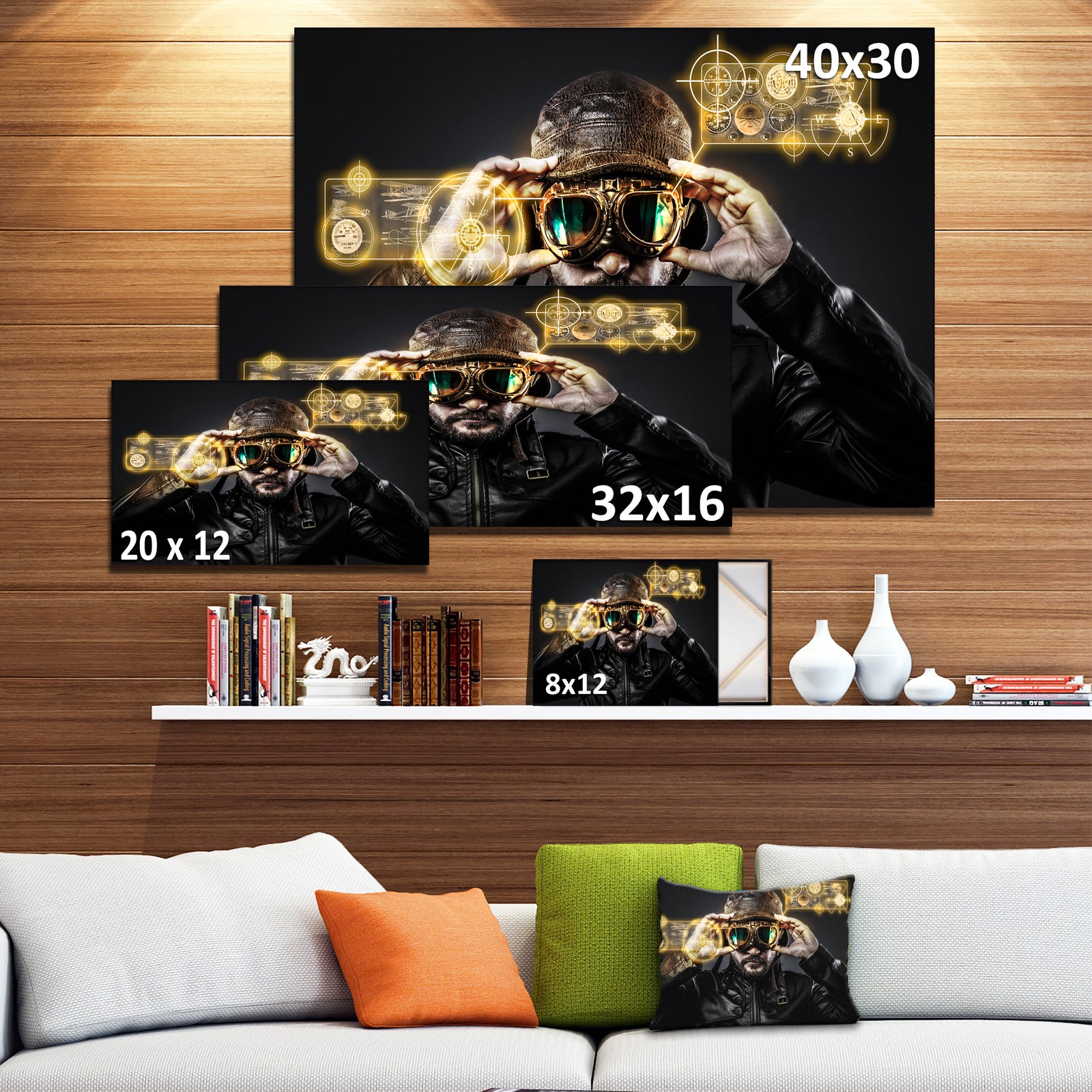 Fighter Pilot with Hat and Glasses - Portrait Digital Art Canvas Print