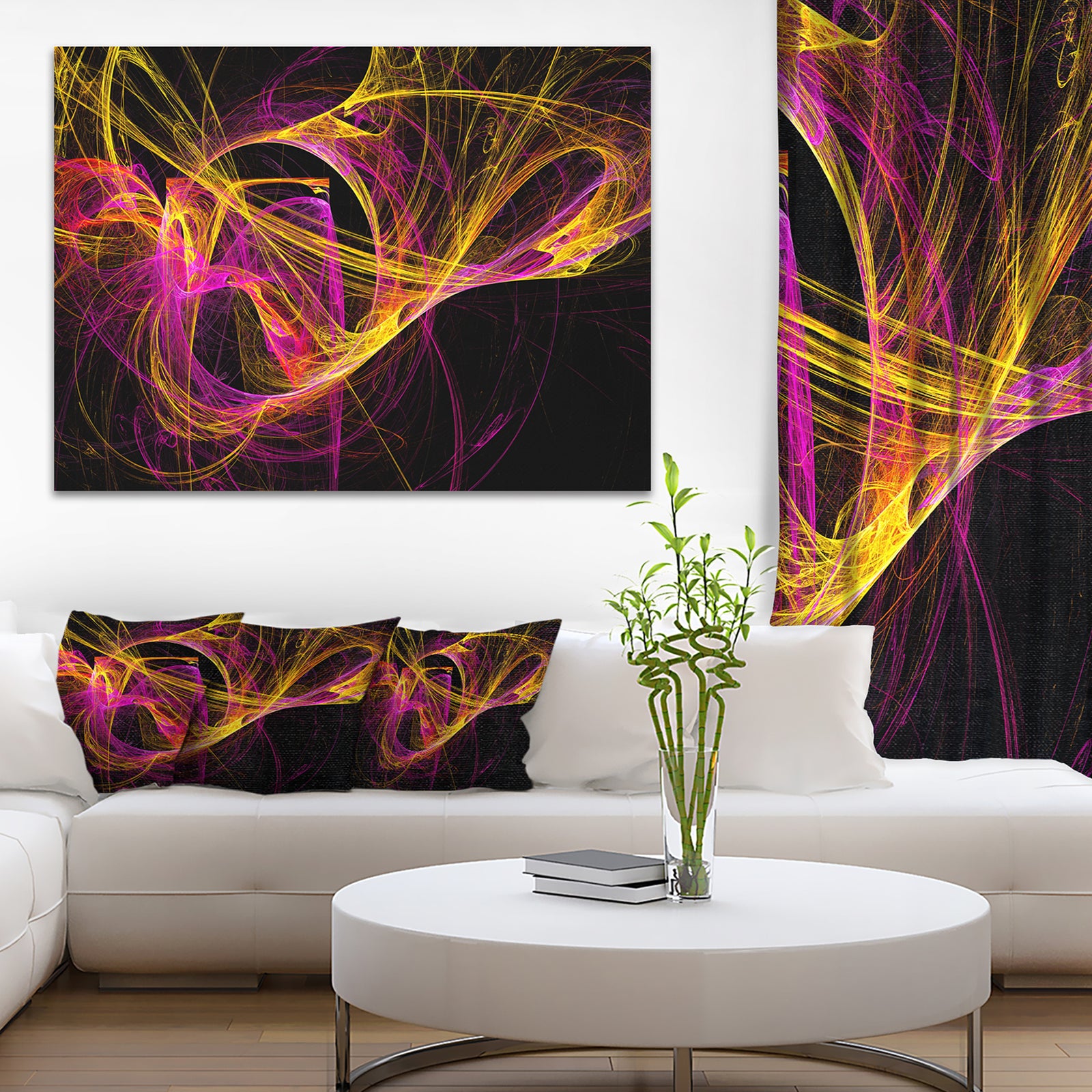 Wisps of Smoke Yellow in Black - Abstract Digital Art Canvas Print
