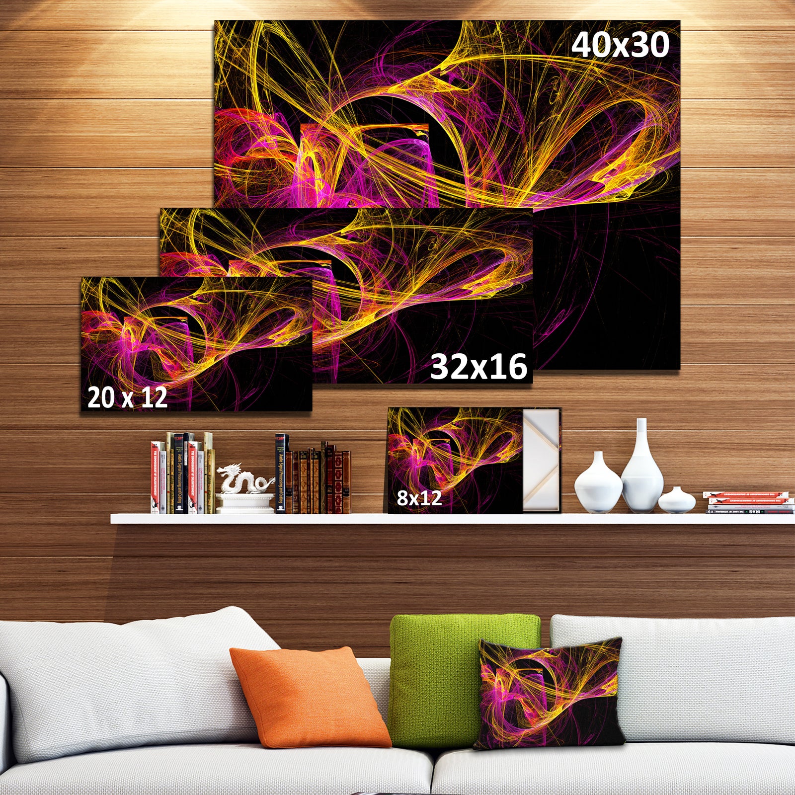 Wisps of Smoke Yellow in Black - Abstract Digital Art Canvas Print