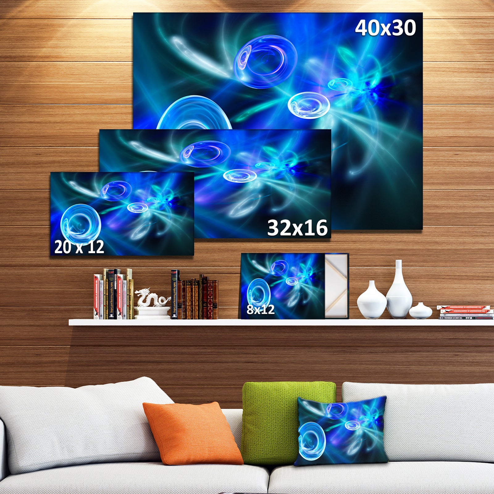 Blue Fractal Desktop Wallpaper - Abstract Digital Art Canvas Print