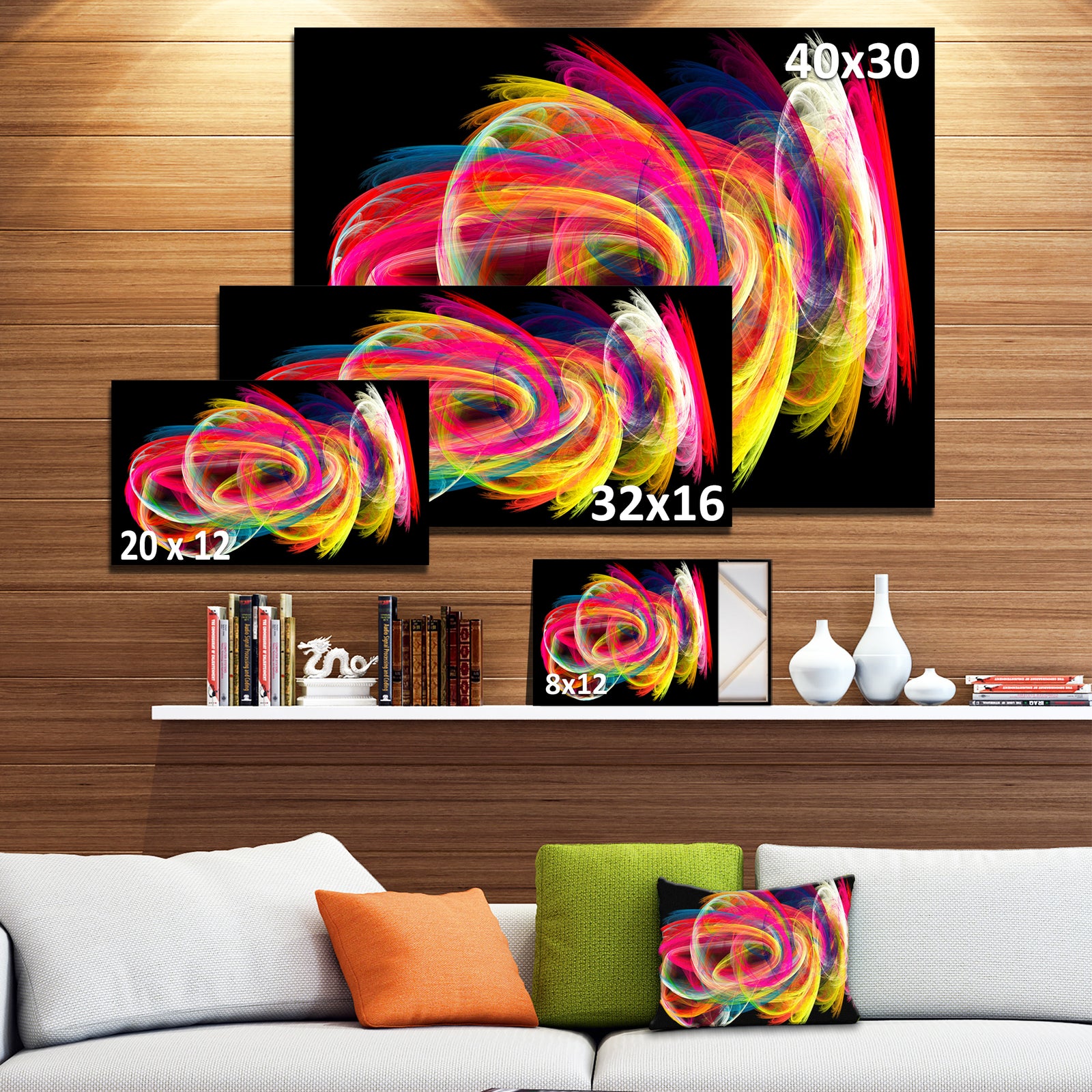 Colorful Thick Strokes in Black - Abstract Digital Canvas Print