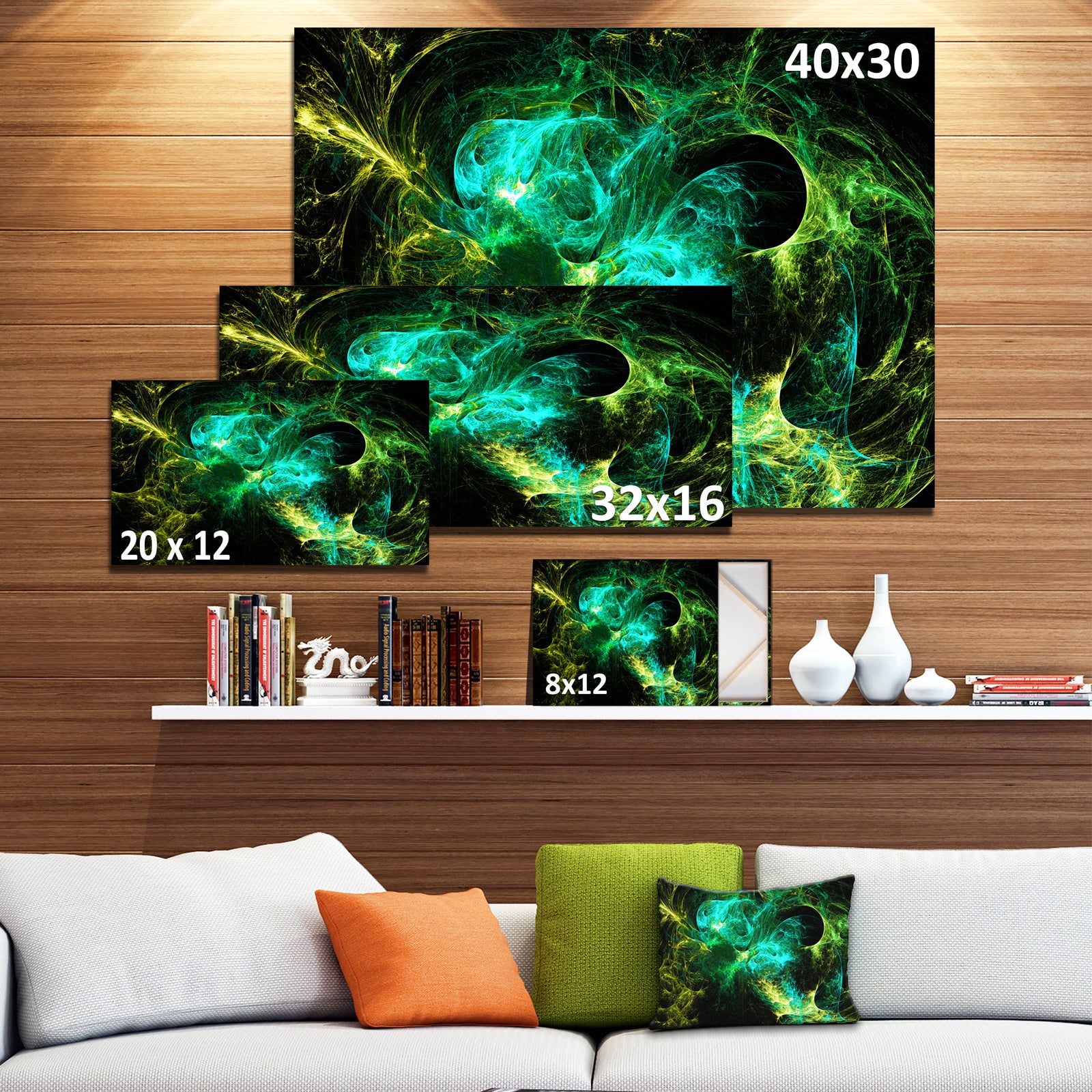 Wings of Angels Green in Black - Abstract Digital Canvas Print