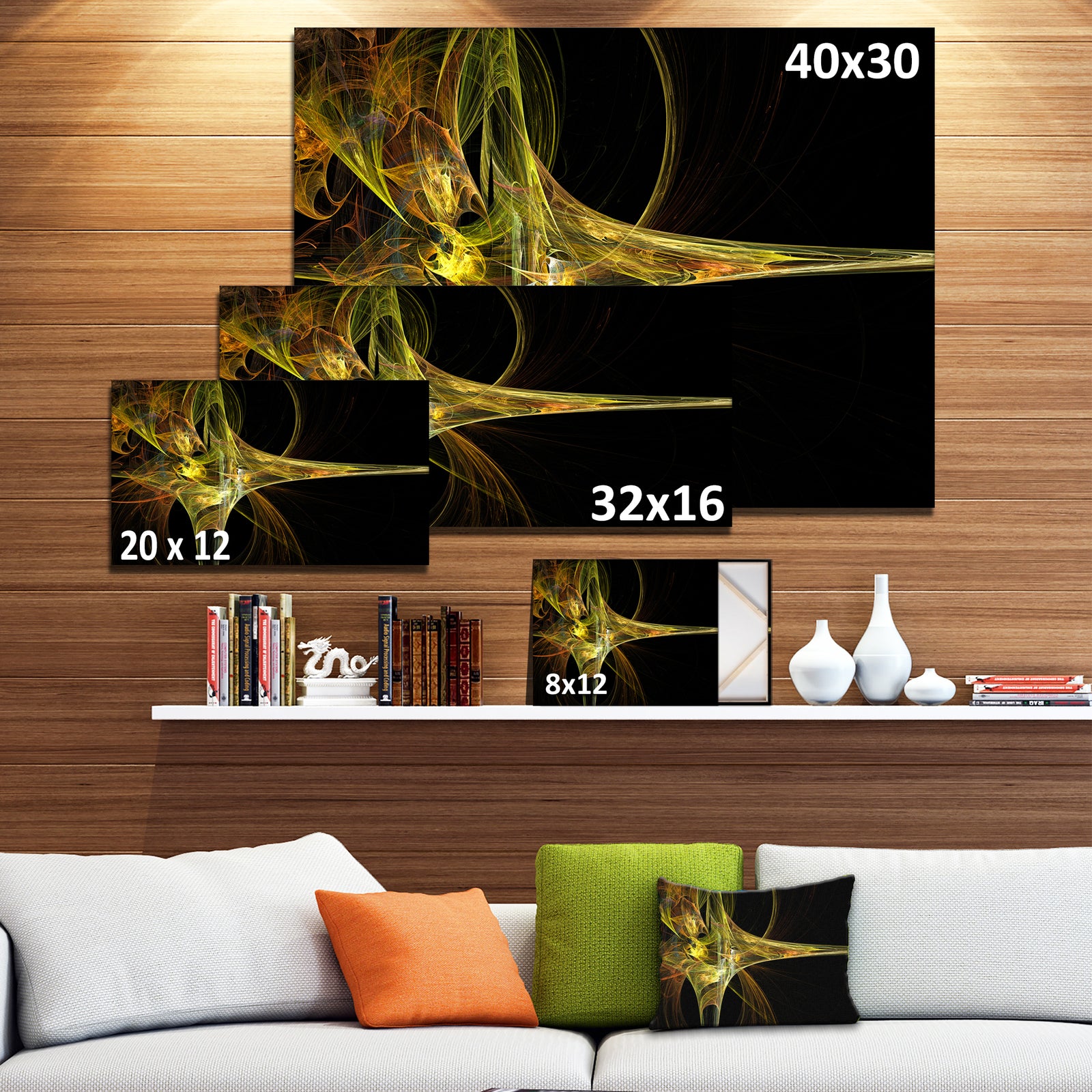Large Fractal Artwork Yellow - Abstract Digital Art Canvas Print