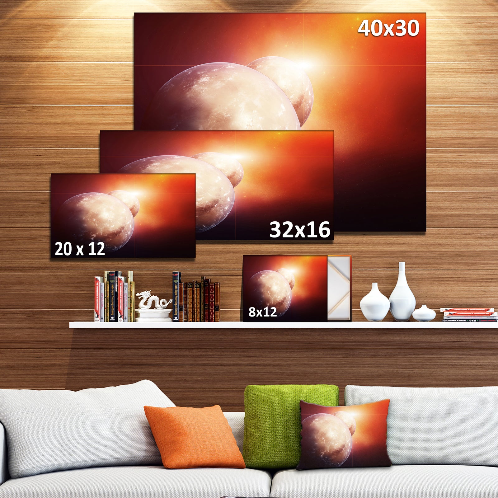 Planets with Rising Star - Modern Spacescape Canvas Print