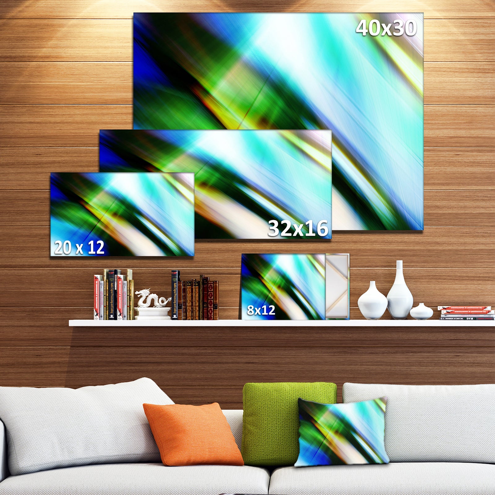Rays of Speed Blue Green - Abstract Digital Art Canvas Print
