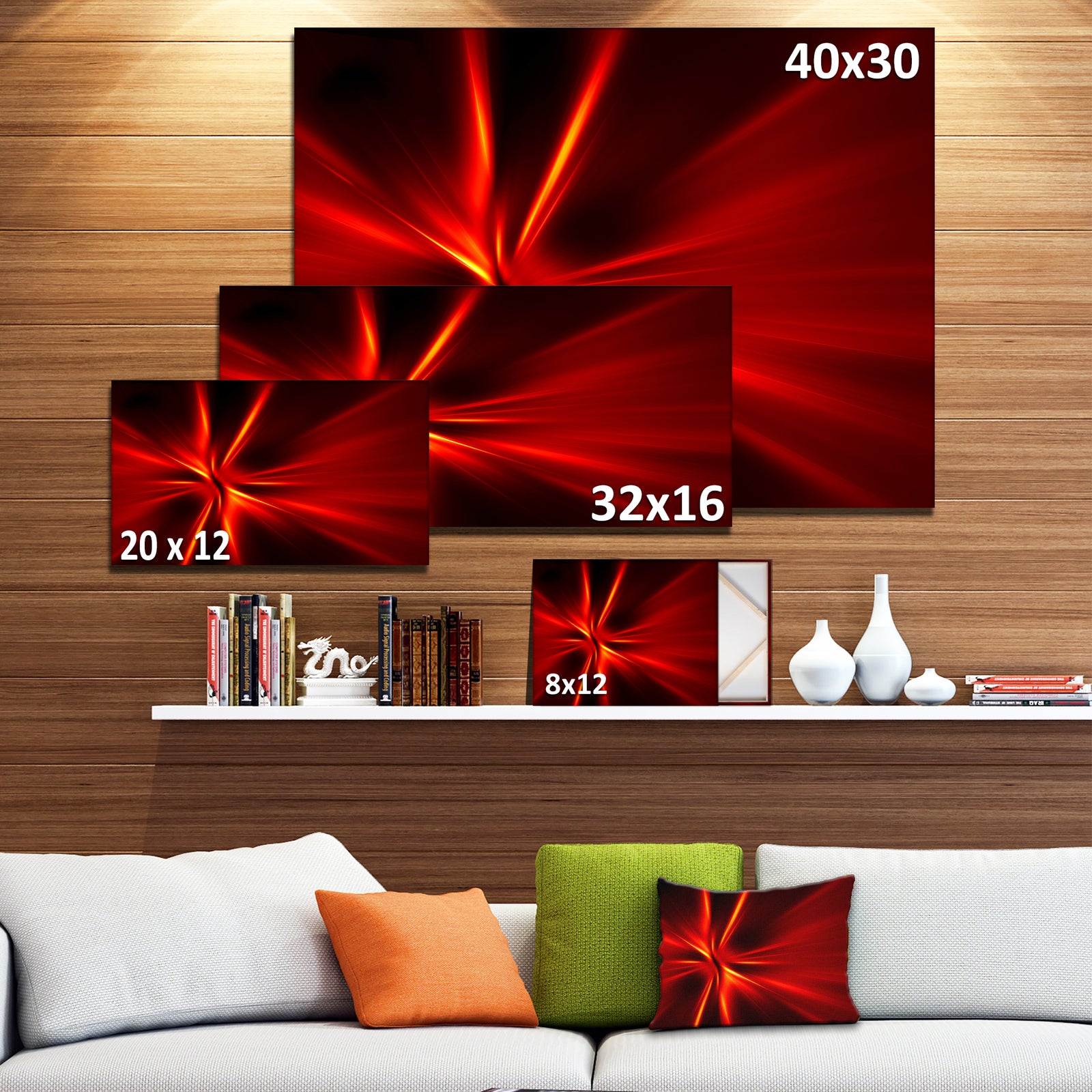 Red and Yellow Rays - Abstract Digital Art Canvas Print
