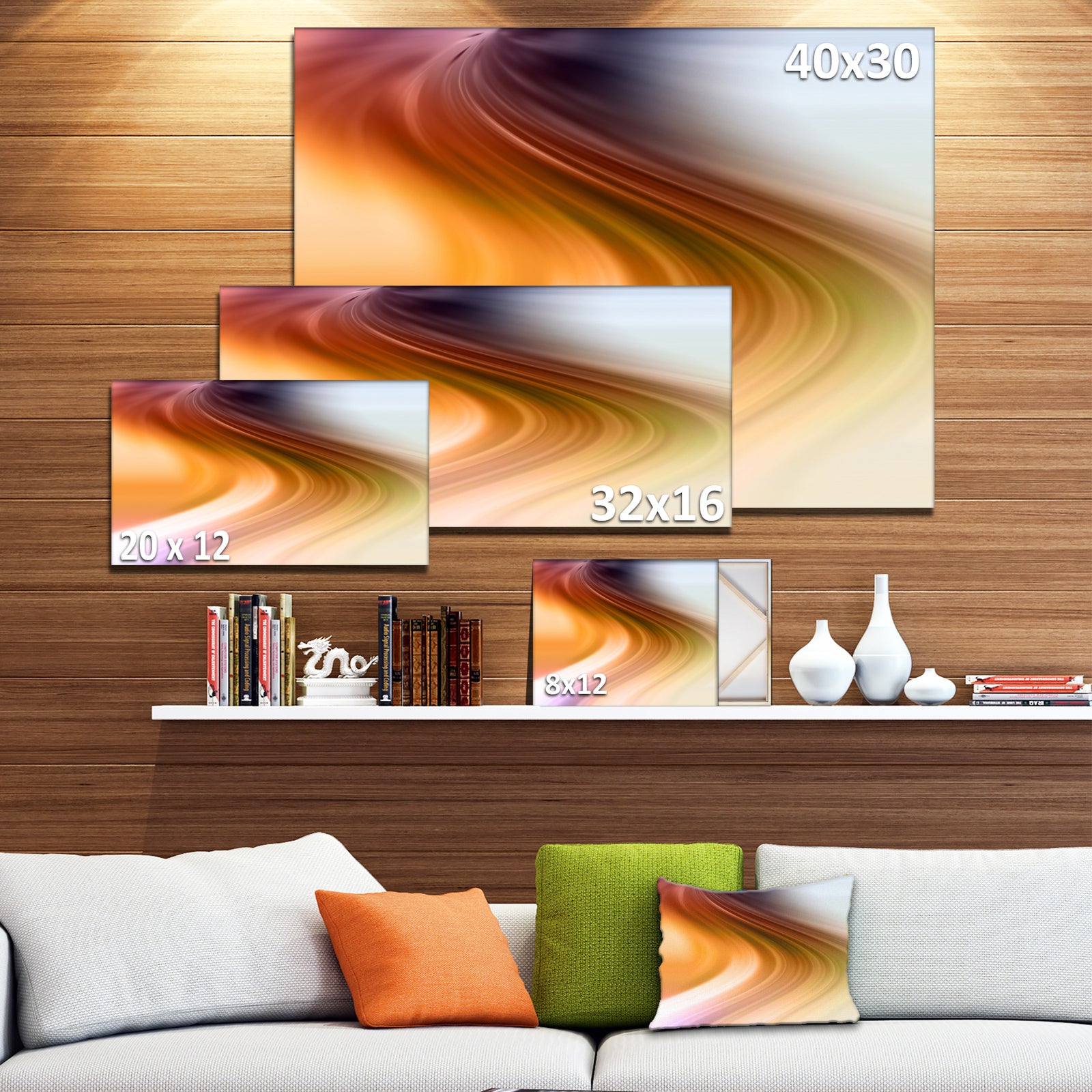 Rays of Speed Green Orange - Abstract Digital Canvas Print