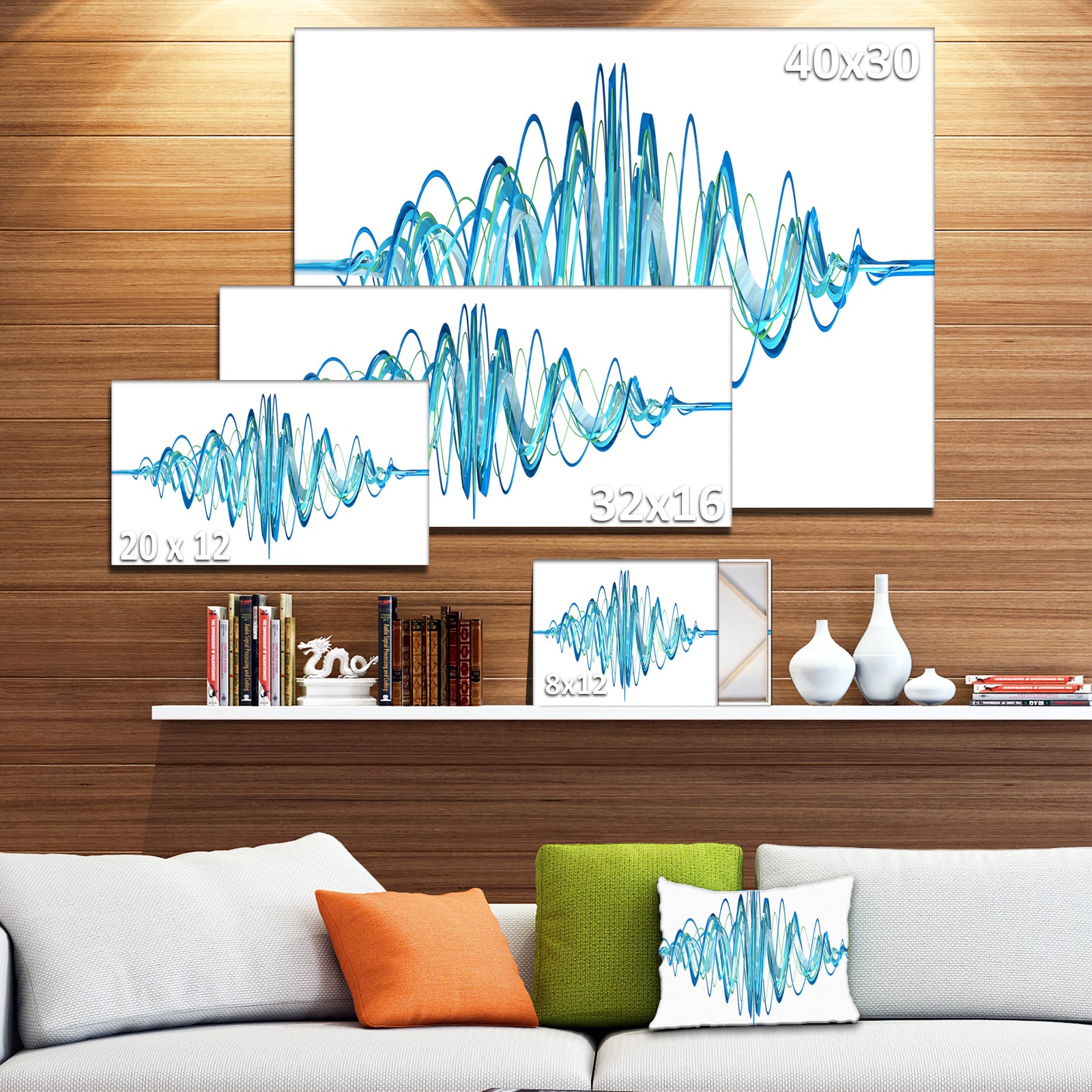 Blue Circled Waves - Abstract Digital Art Canvas Print