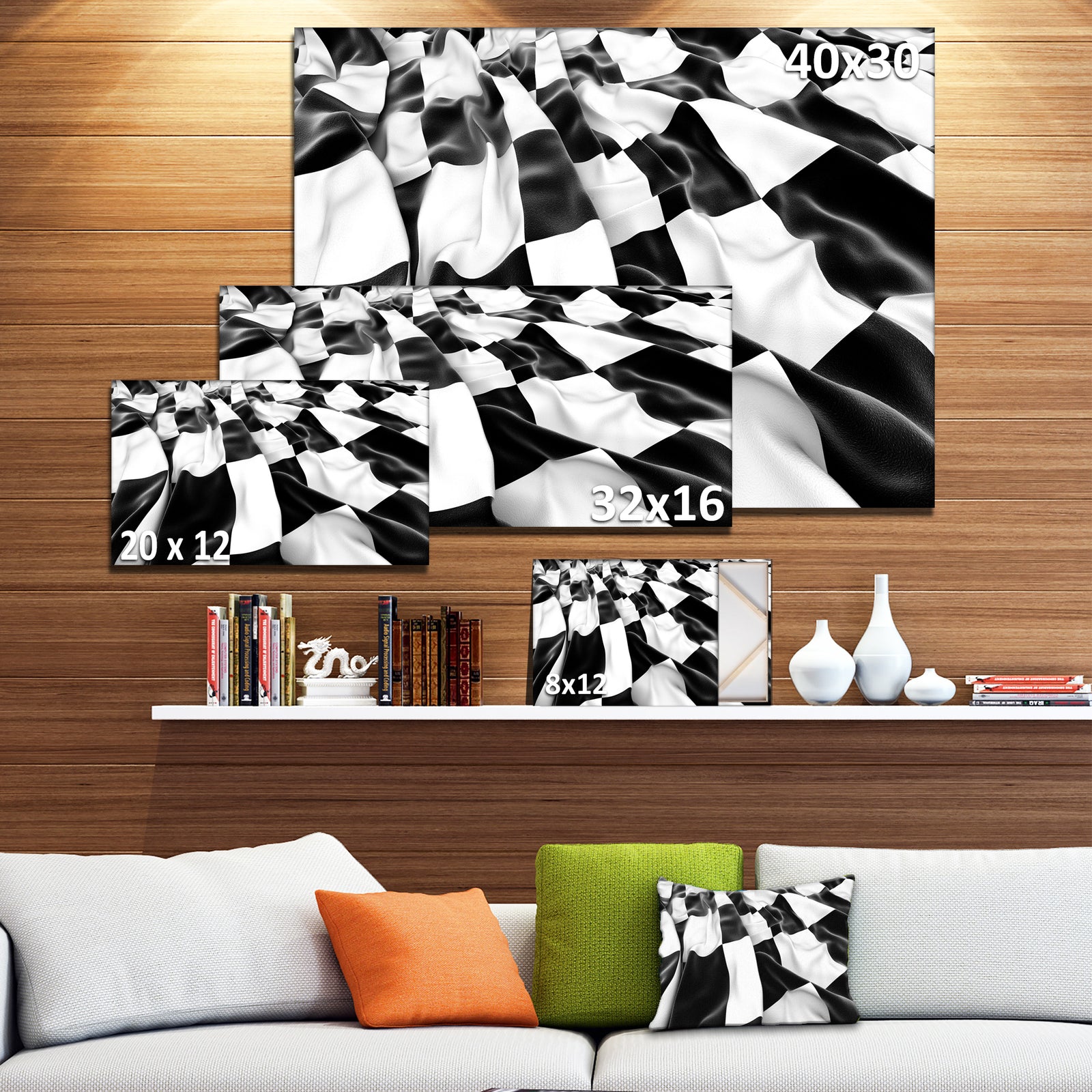 3D Checkered Flag - Abstract Digital Art Canvas Print