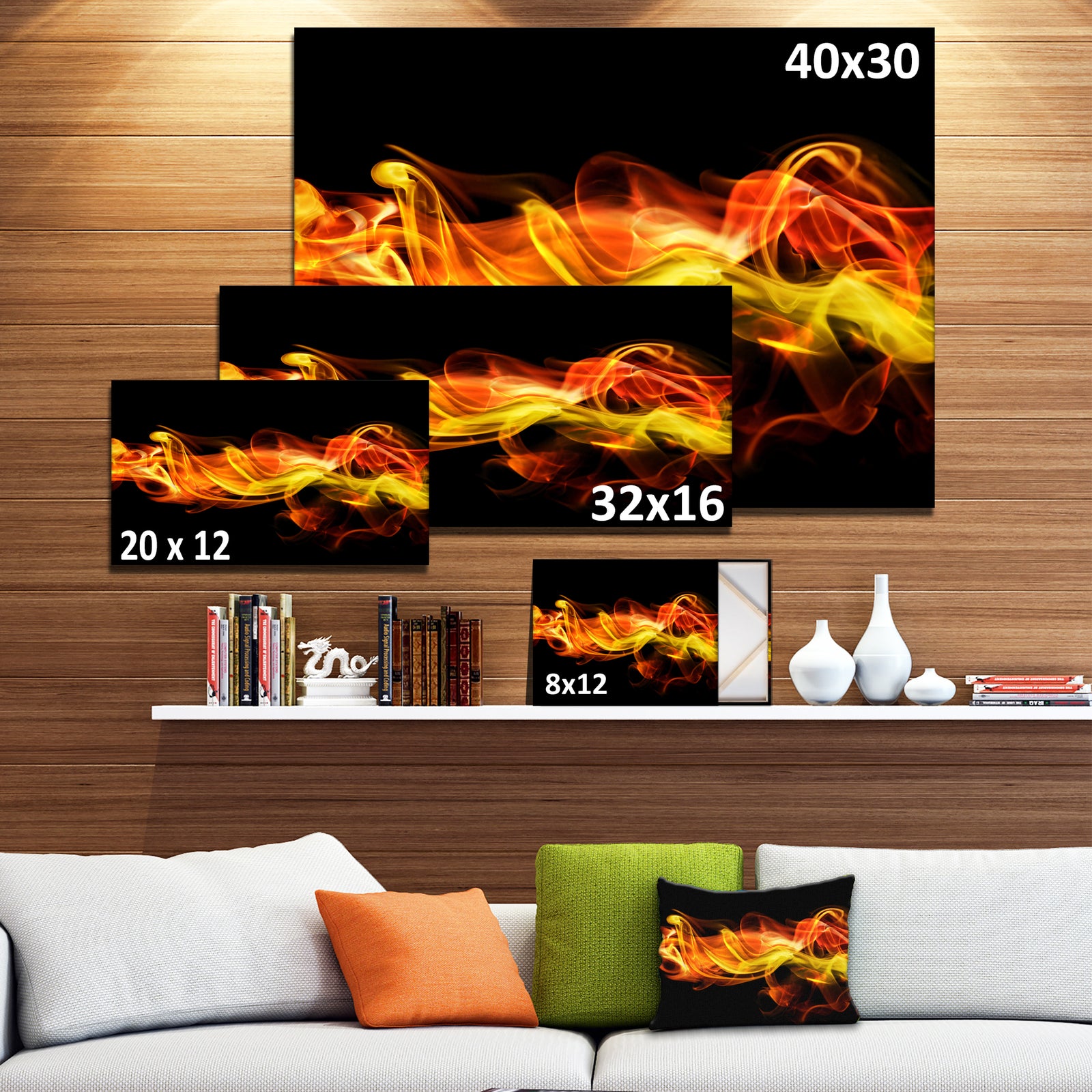 Vibrant Yellow Red Waves - Abstract Digital Art Canvas Print